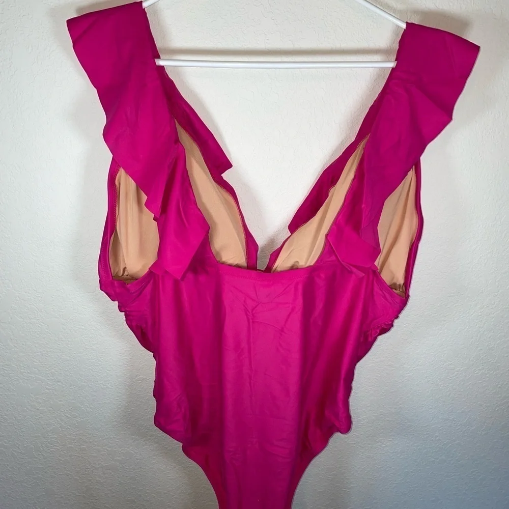 J.Crew bright pink ruffled one piece swimsuit
